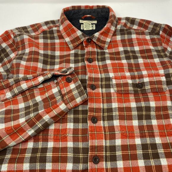 L.L. Bean Mens Large Tall Orange Brown Fleeced Lined Long Sleeve Thick‎ Flannel - Picture 1 of 5